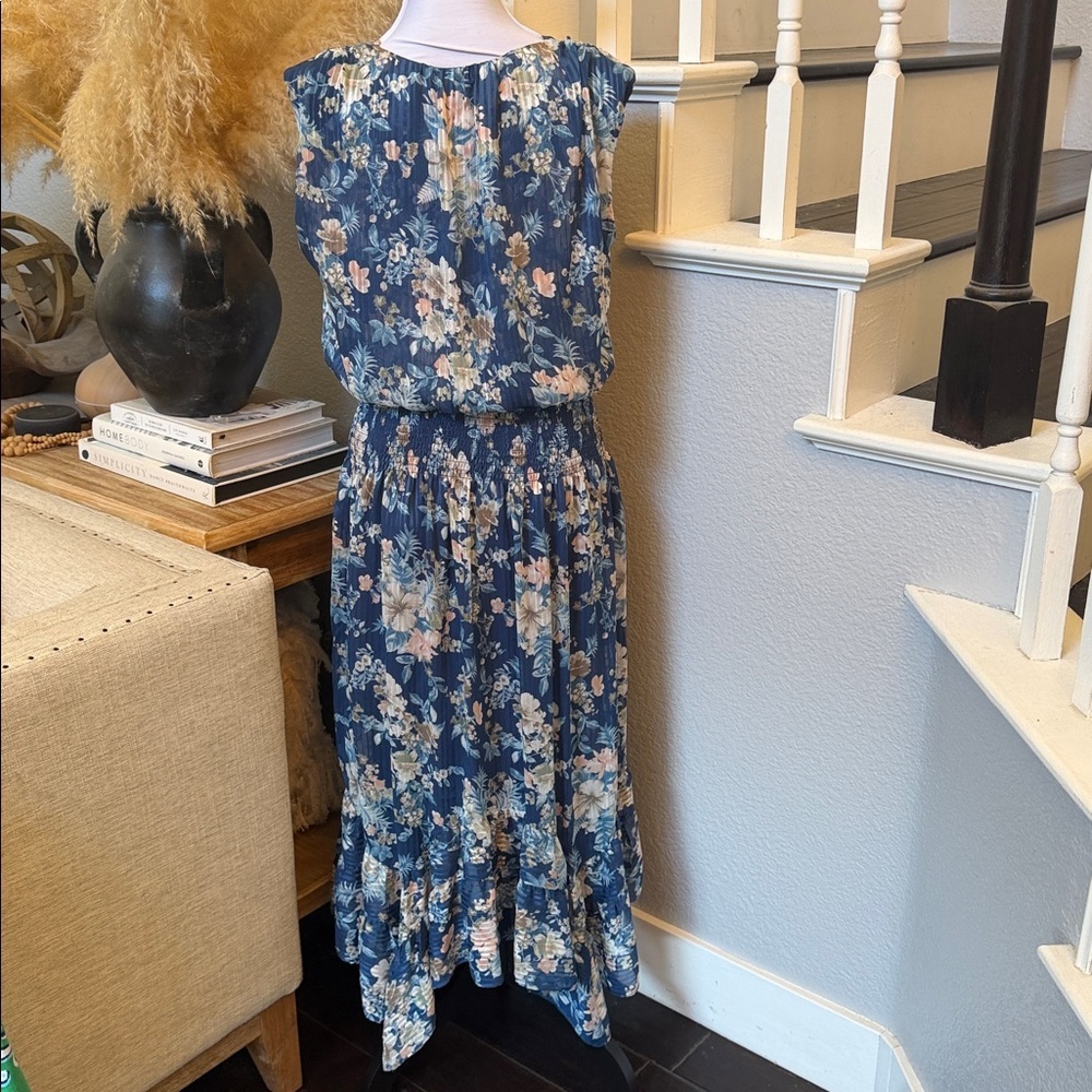 Reset by Jane Ariel Blue Floral Flowy Midi Dress Boho Ruffle Size Small - Picture 6 of 9